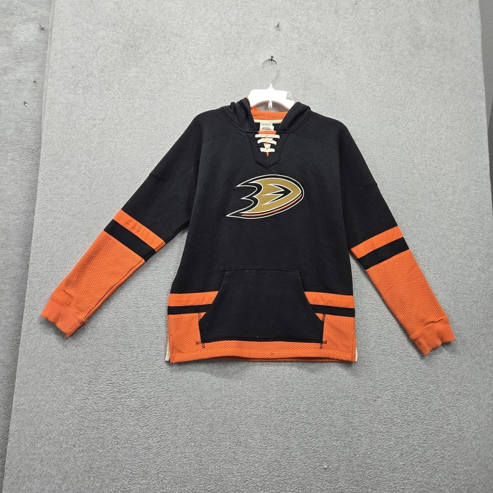 Anaheim Ducks Boys Hoodie L Black Colorblock Lace Up Jersey Logo Embroidered